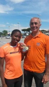 Moillet Kouaou con il tecnico Diego Zocca e le 3 medaglie di Jesolo 2016