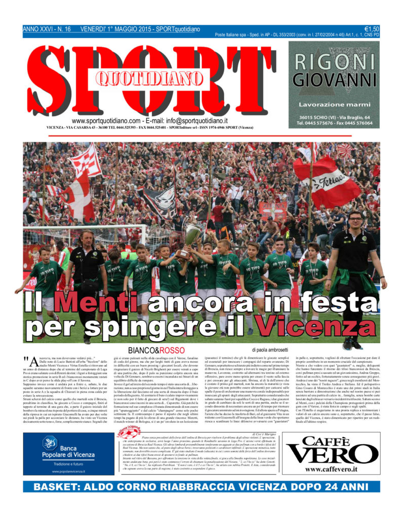 Prima pagina sport quotidiano 1-05-15