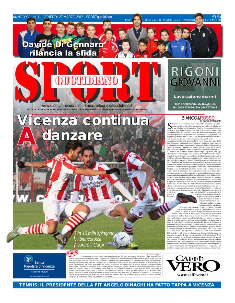La prima pagina di Sport Quotidiano in edicola venerdì 27 marzo 2015